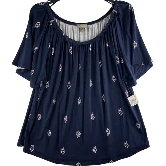 Style & Co. XL Shirring Top Blue Paisley Design Rayon & Spandex Blend - Picture 1 of 10